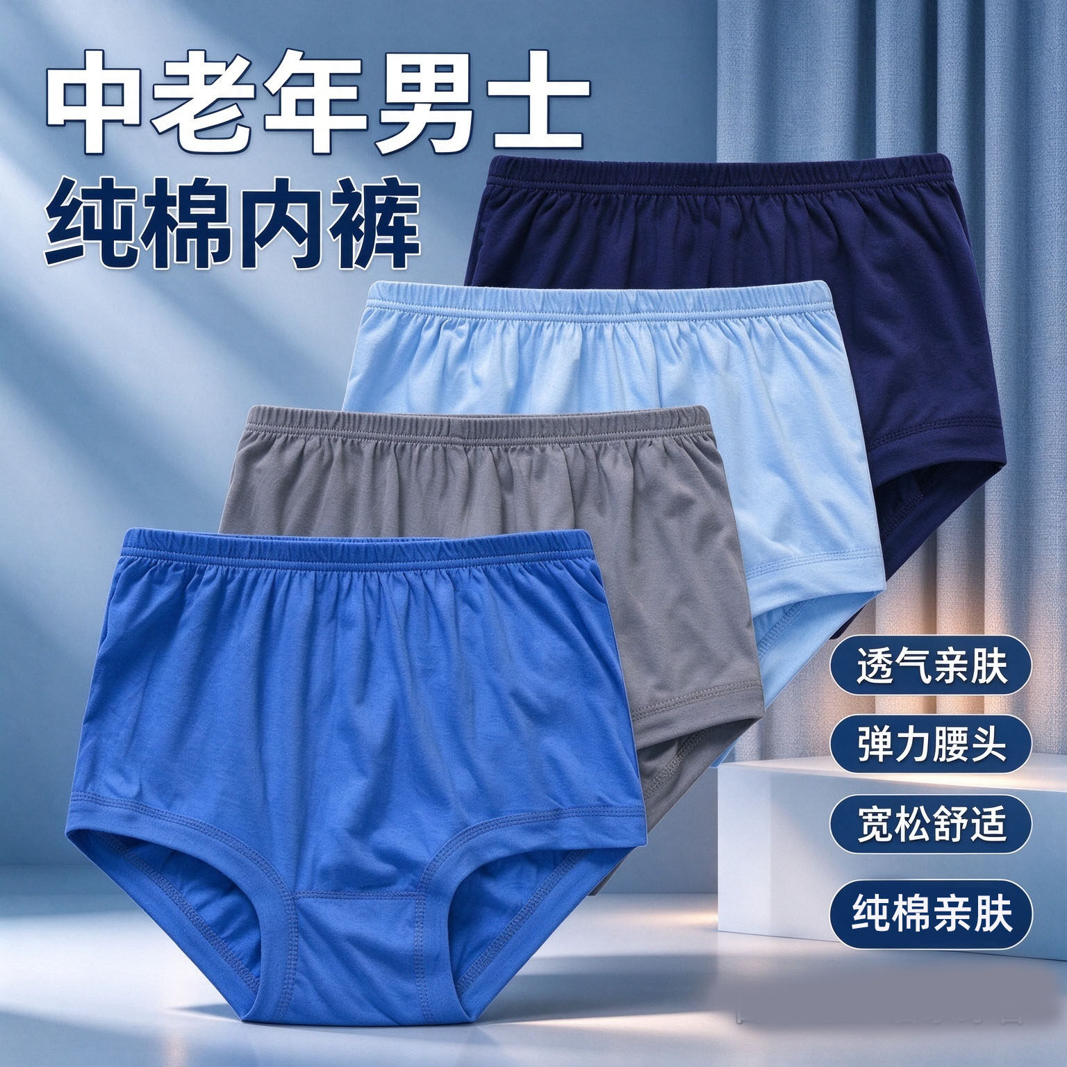 男士纯棉内裤中老年透气宽松三角裤高腰大码全棉秋冬爸爸短裤头男