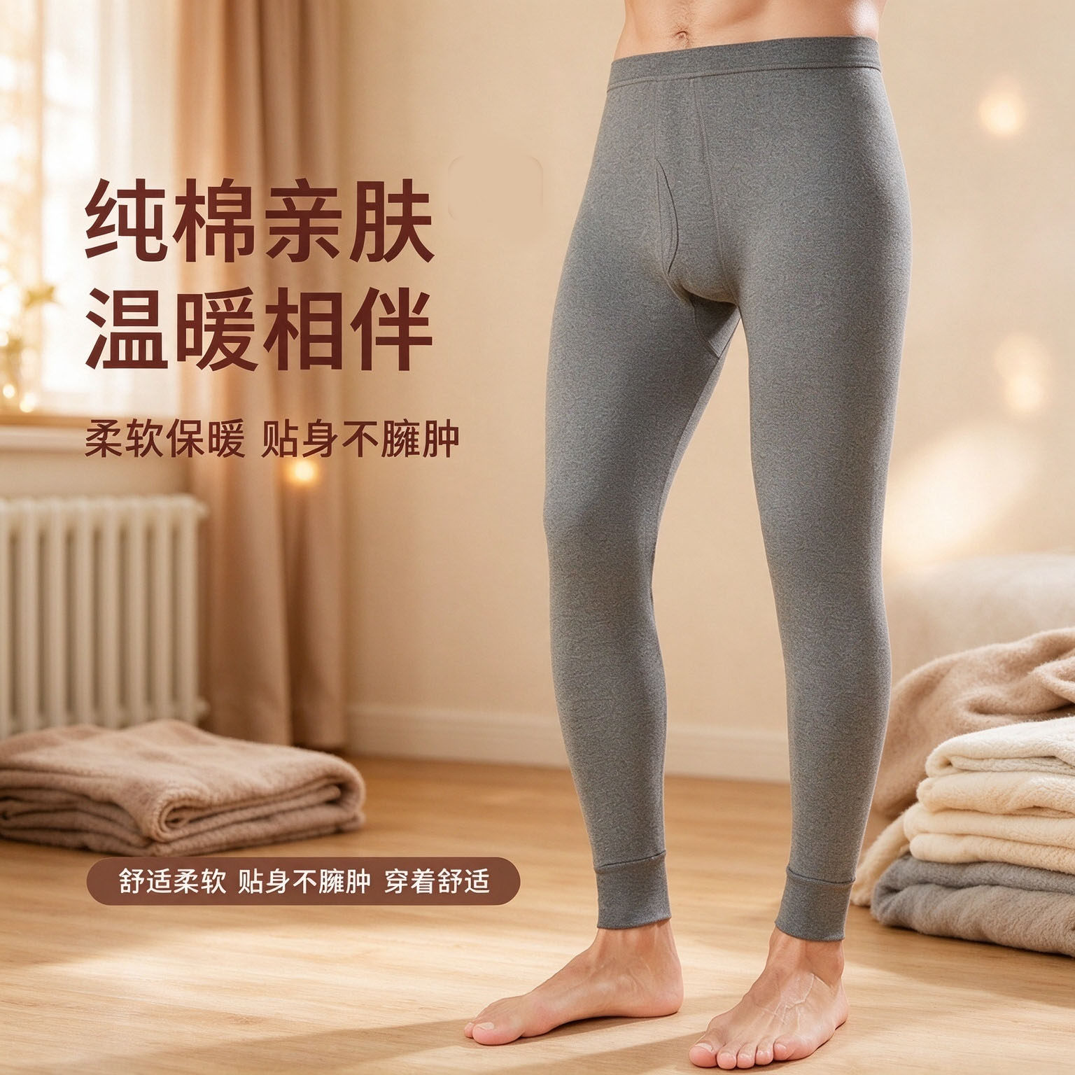 秋冬季男士纯棉保暖秋裤防寒内穿棉质男款打底衬裤线裤男款温暖裤
