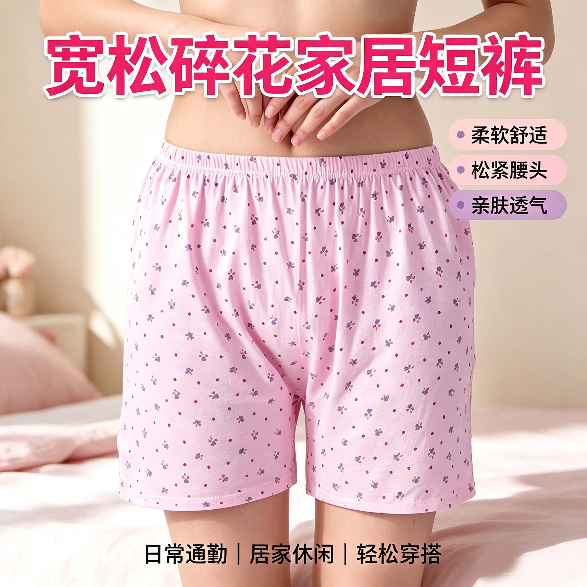 纯棉高腰内裤女宽松平角裤头棉质中老年碎花短裤中老年人四角裤头
