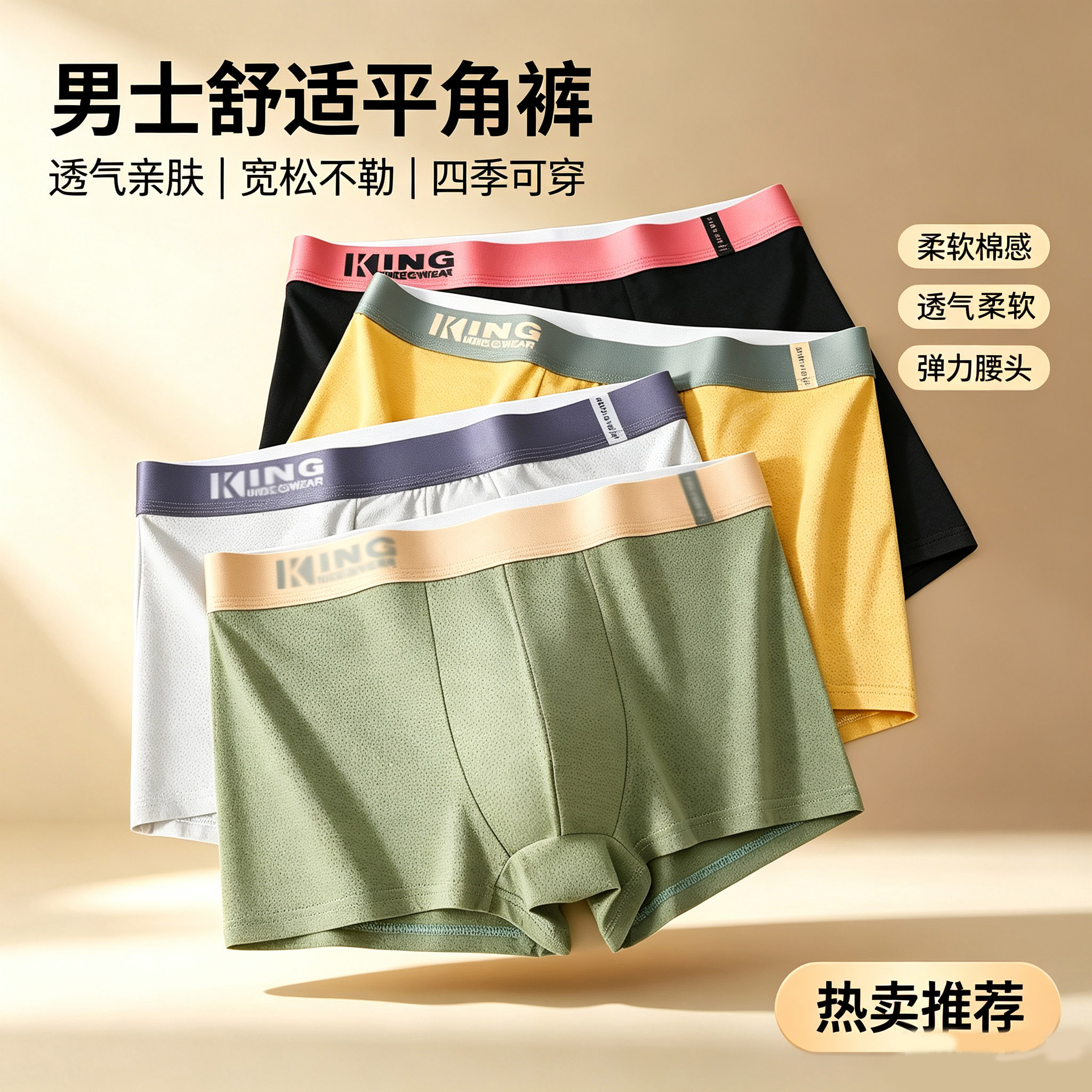 男士棉质内裤透气抗菌裆四角裤衩宽松高弹休闲短裤纯棉中腰平角裤