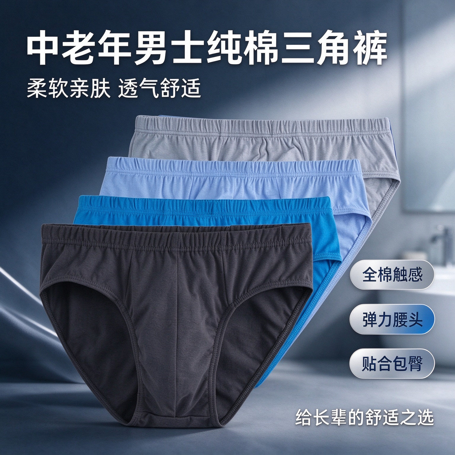 男士内裤纯棉三角裤男中腰中老年裤衩透气棉质爸爸全棉秋冬男款