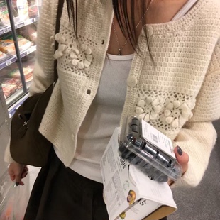 含100羊毛 Send 针织开衫 立体花朵羊毛针织开衫 气质百搭时尚