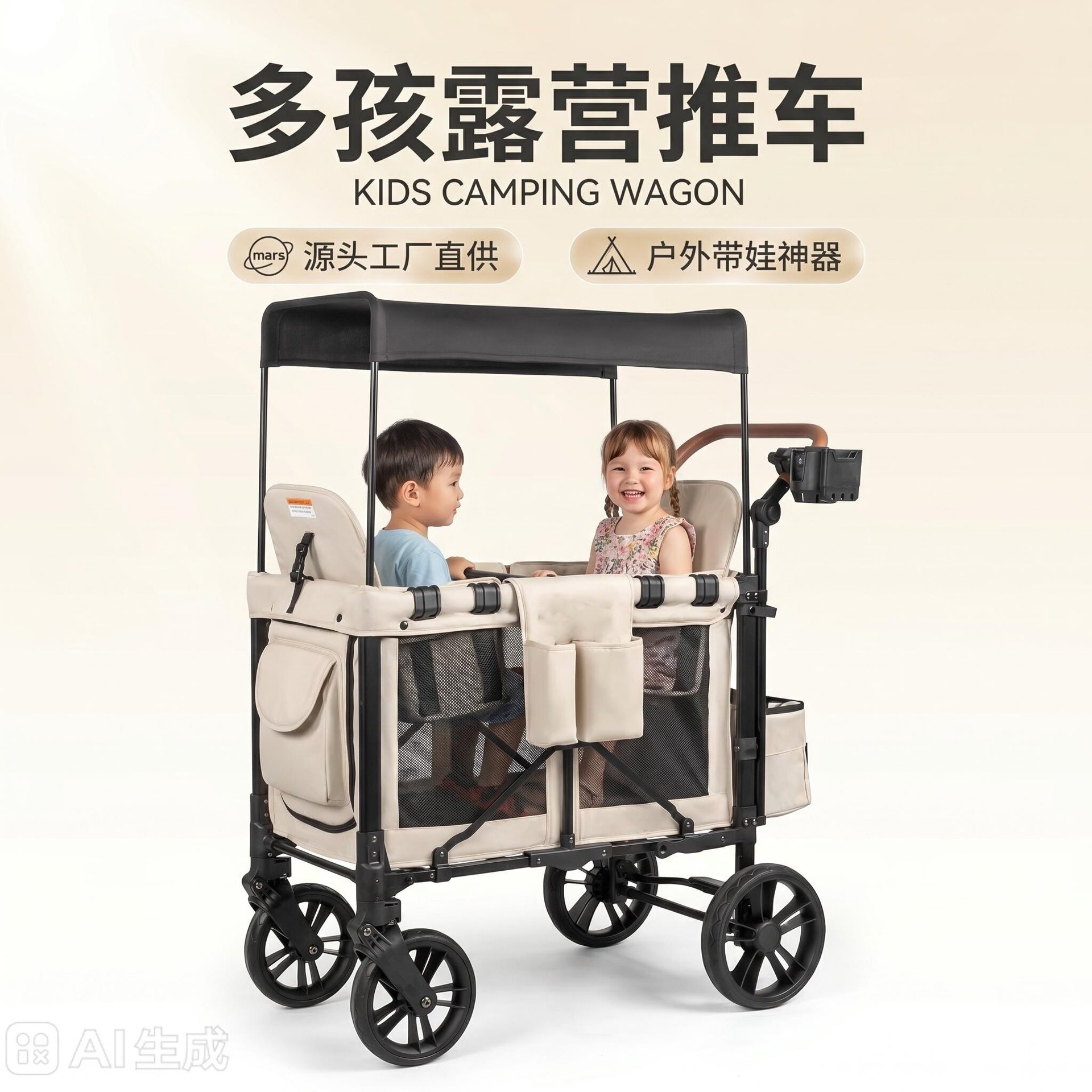 双胞胎婴儿推车二胎遛娃神器户外儿童露营车可坐可躺双座椅可折叠