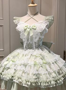 花期之约白绿色蝴蝶夏日超仙礼服小清新公主少女生日短裙Lolita