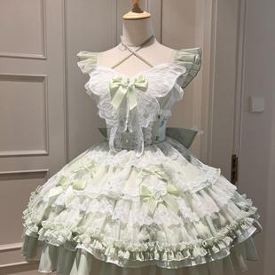 花期之约白绿色蝴蝶夏日超仙礼服小清新公主少女生日短裙Lolita