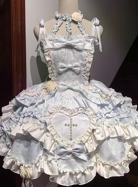 芙蝶之心Lolita原创洋装jsk连衣裙日常挂脖蝴蝶结公主风洛丽塔