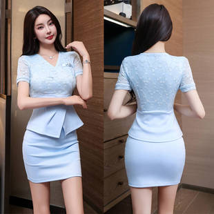 足疗养生技师A字包裙显瘦套装 短袖 裙收腰遮肚子spa工作服 春季 柔式
