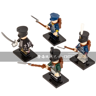 拿破仑战争普鲁士近卫军骠骑兵益智拼装积木人仔玩具N021
