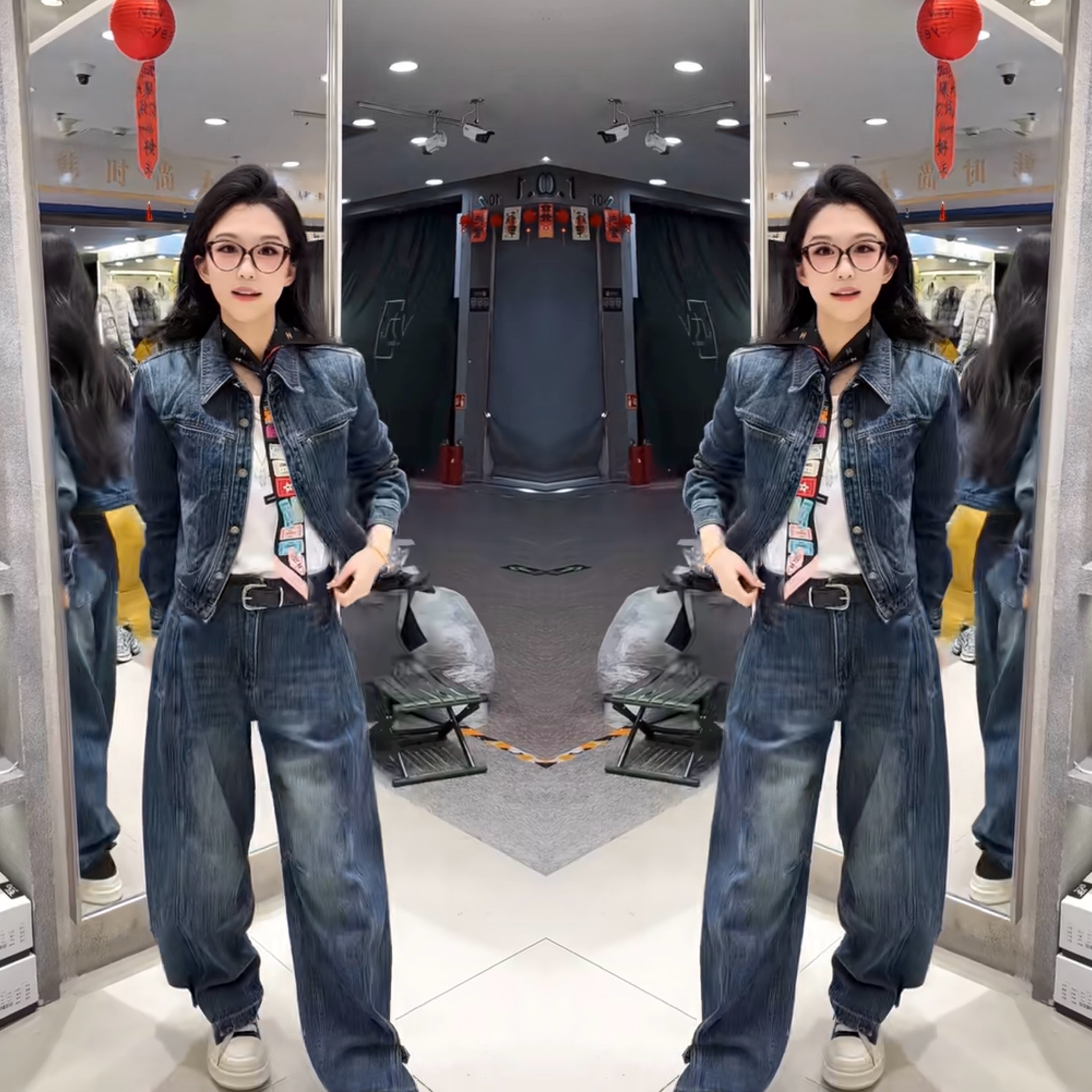 高级感百搭牛仔阔腿裤套装