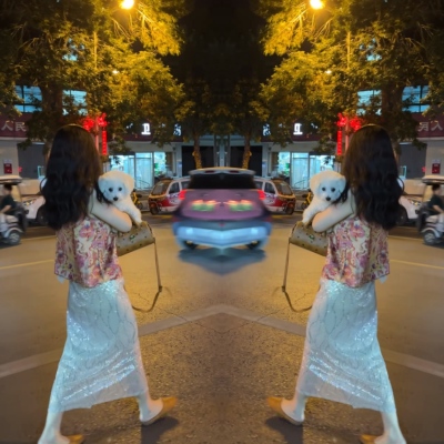 无袖缎面印花上衣+亮闪闪半身裙