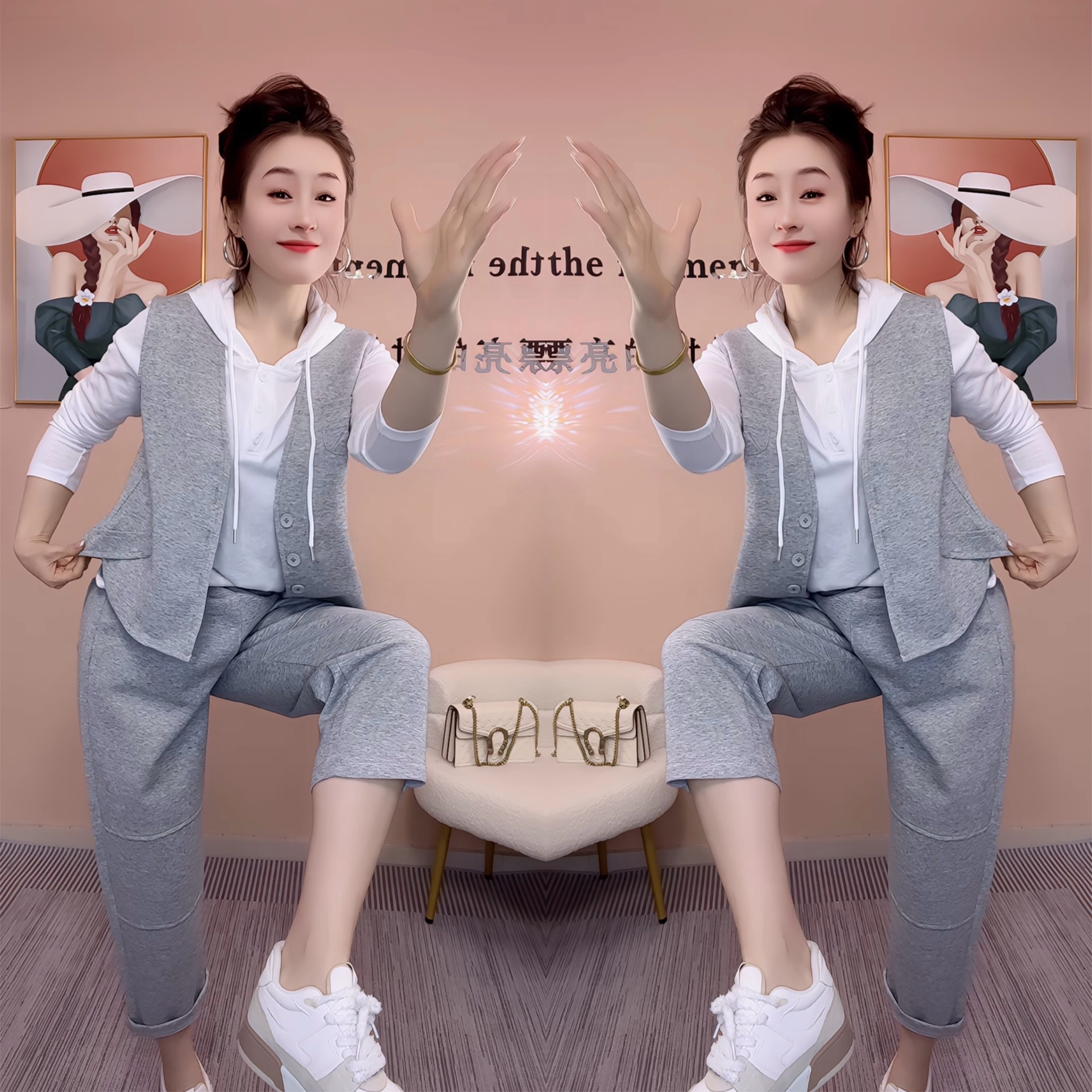 韩版连帽打底衫马甲显瘦九分裤