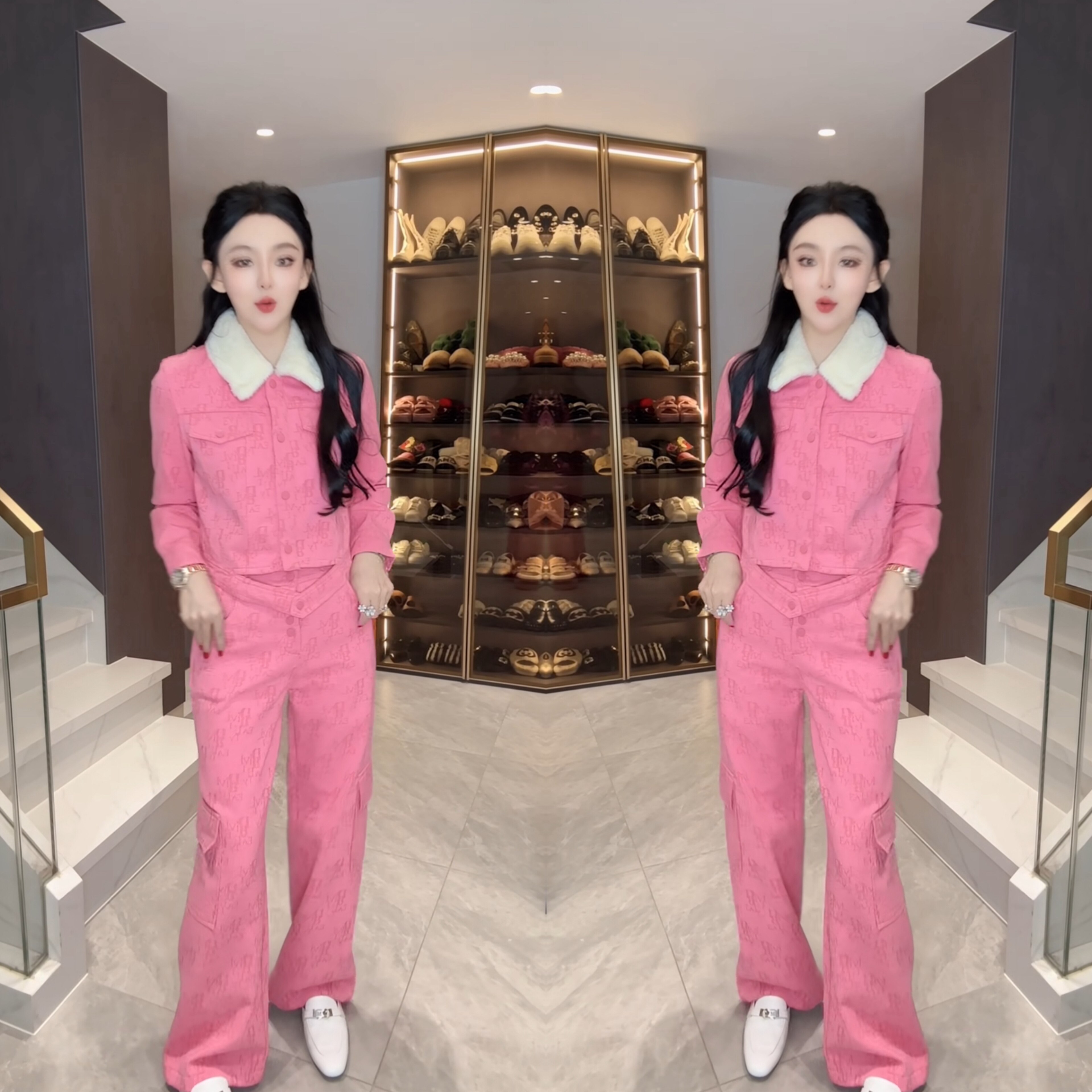 设计感毛领单排扣外套+束脚裤女