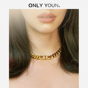 CD粗项链男女潮ins嘻哈小众设计感冷淡风女欧美复古装 饰锁骨链