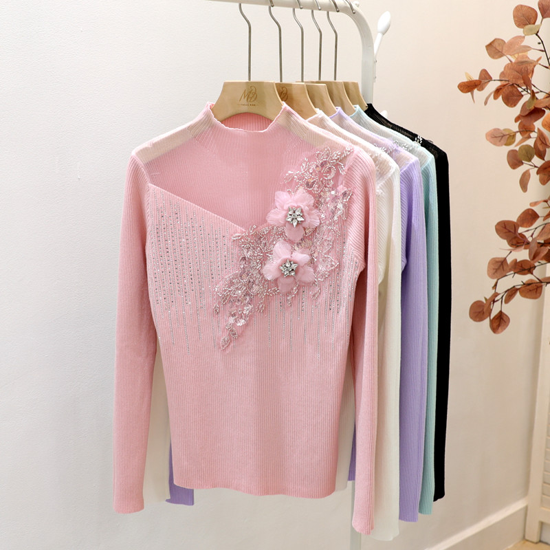 甜辣妹性感镂空针织打底衫女