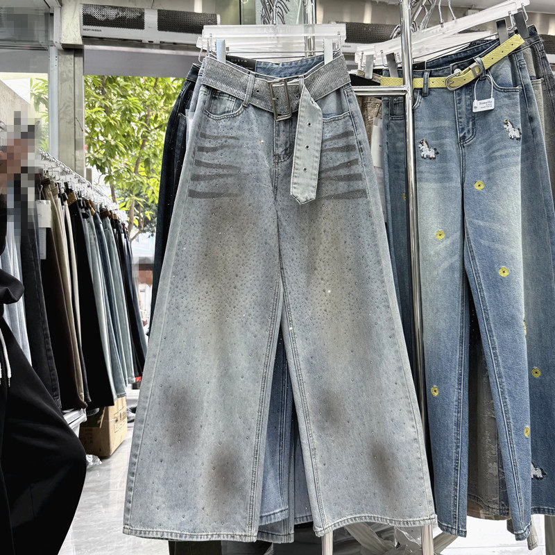 复古水洗做旧灰色泼墨弯刀牛仔裤春秋季男女潮牌美式街头宽松裤子,女装/女士精品,牛仔裤,淘宝优惠券,粉丝福利购,淘宝优惠卷