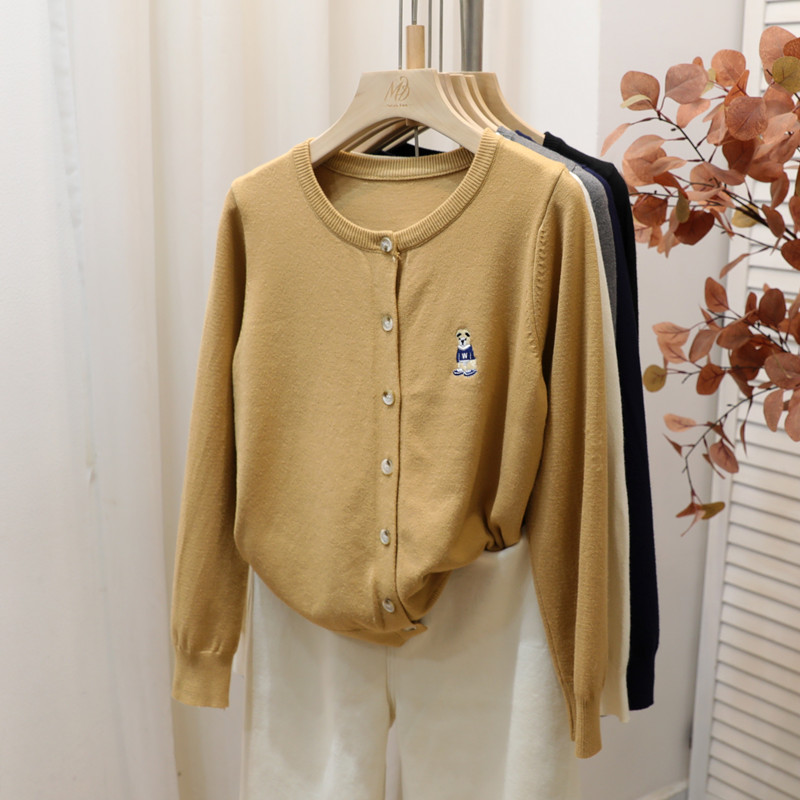 学院风圆领针织开衫女