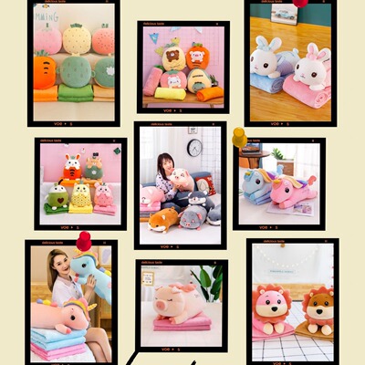 可爱毛绒玩偶儿童午睡抱枕毯子空调被枕头两用二合一卡通背带