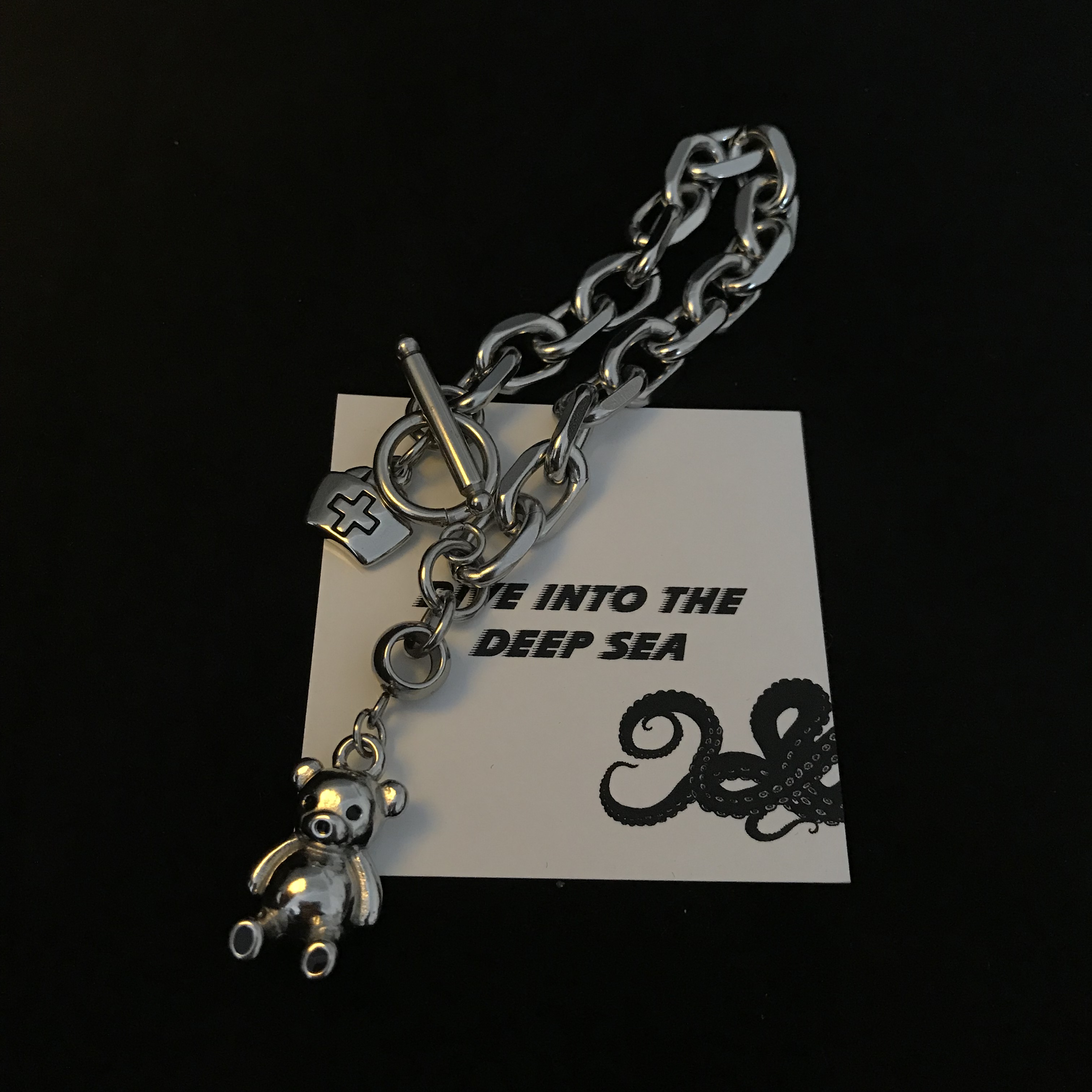 潜入深海* 钛钢护士小熊手链 暗黑少女圣诞节生日礼物送女友