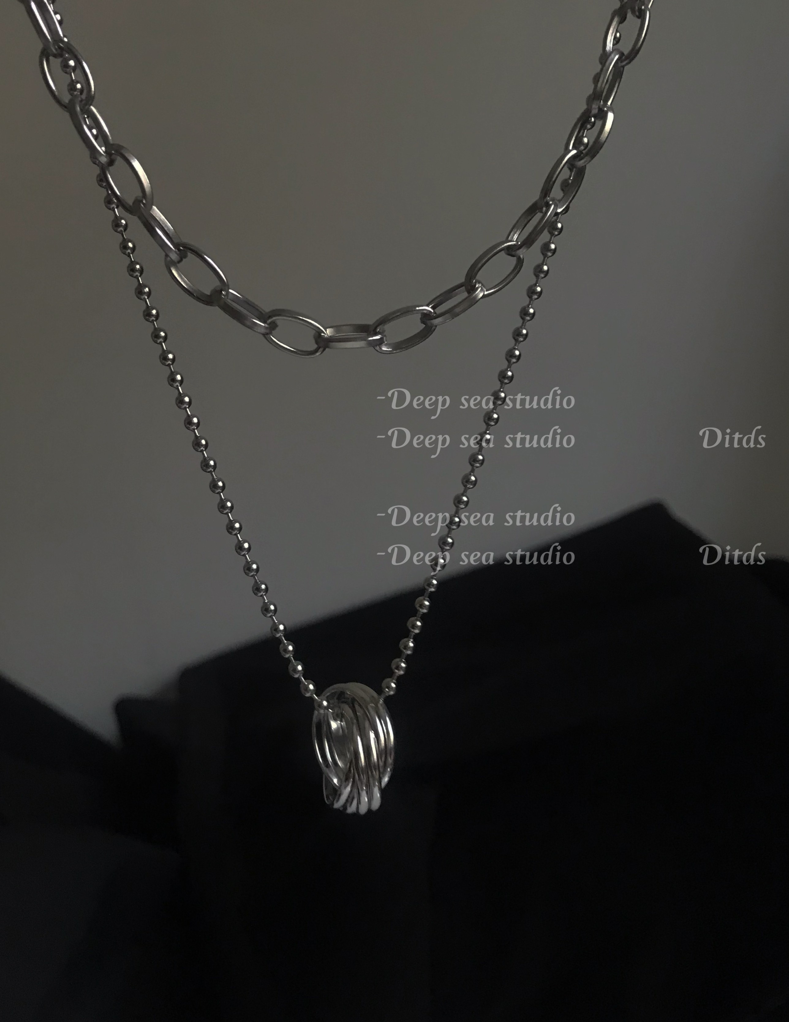 潜入深海 冷淡风叠戴双层钛钢项链女个性时尚百搭长款毛衣链