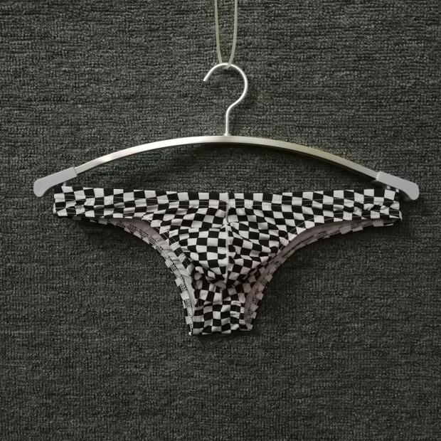 男士丁字裤黑白格子印花