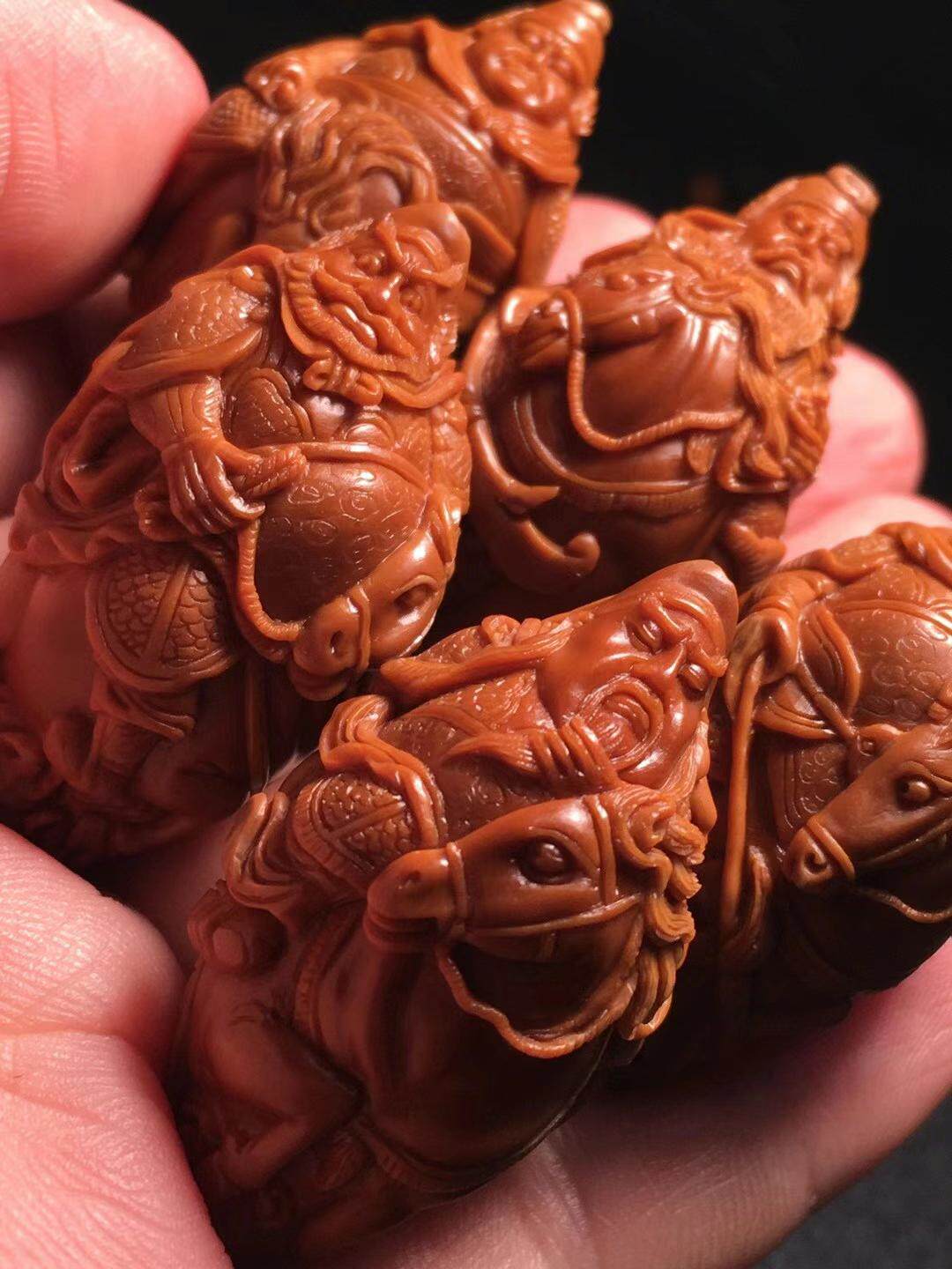 苏工名家陈航军大师本工2.3*4.3五虎上将精品橄榄核核雕手串把玩