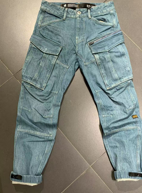 G-STAR专柜正品男士蓝大口袋工装风休闲宽松直通水洗牛仔裤23077