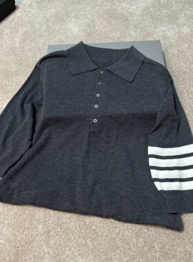 夏季色织四道杠细羊毛翻领POLO衫