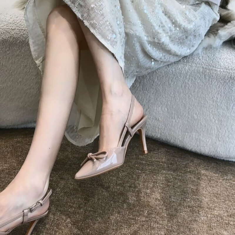 羊皮版~裸色蝴蝶结高跟鞋女2026新款夏季气质高级感不累脚单鞋女