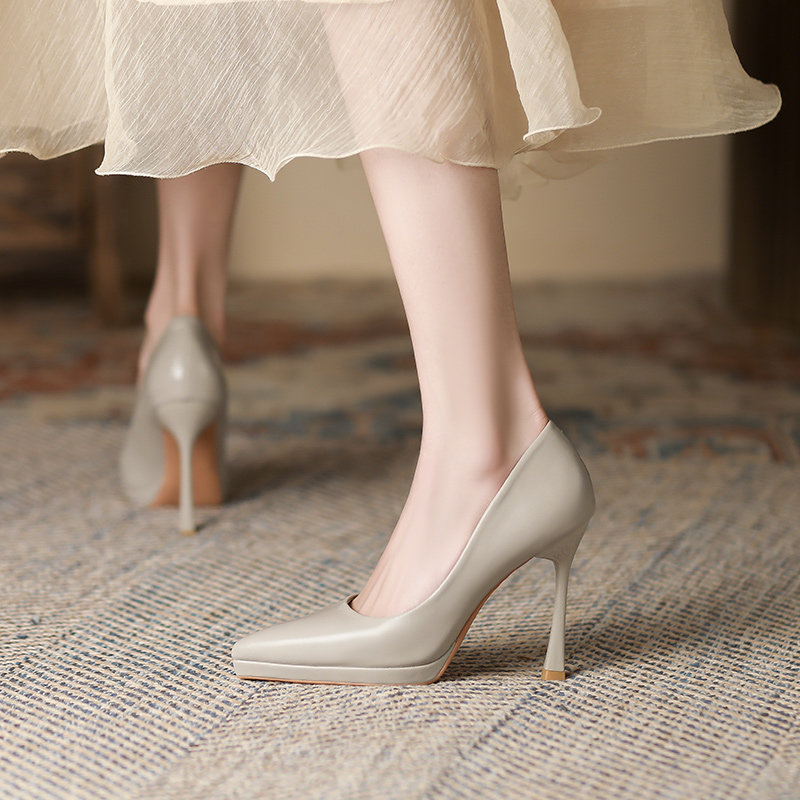 羊皮版~小个子防水台高跟鞋女2026新款气质高级不累脚职业工作鞋
