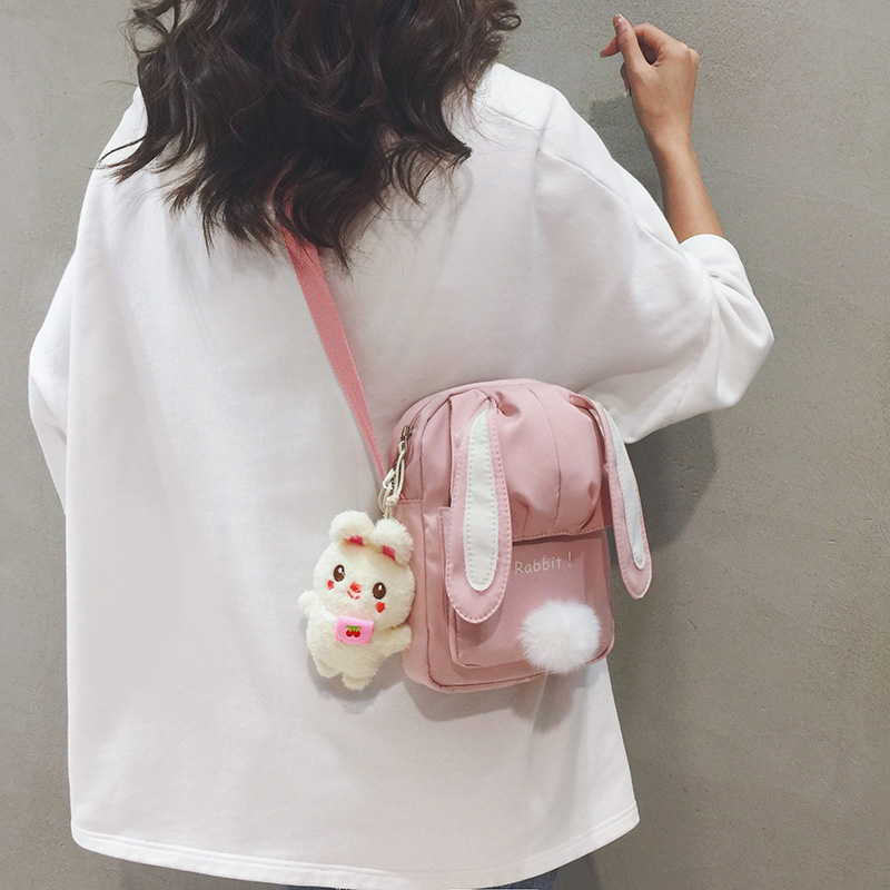 可爱小兔子帆布小包包女2025新款夏女孩单肩包儿童卡通手机斜挎包