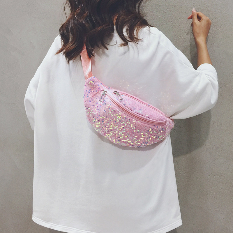 时尚亮片胸包女士2025新款嘻哈ins超火女式腰包休闲百搭斜挎包潮,箱包皮具/热销女包/男包,胸包,淘宝优惠券,粉丝福利购,淘宝优惠卷