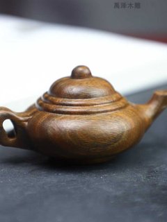 绿檀木雕工艺壶把把壶随身文玩手把件实木雕茶壶茶室装饰品小摆件