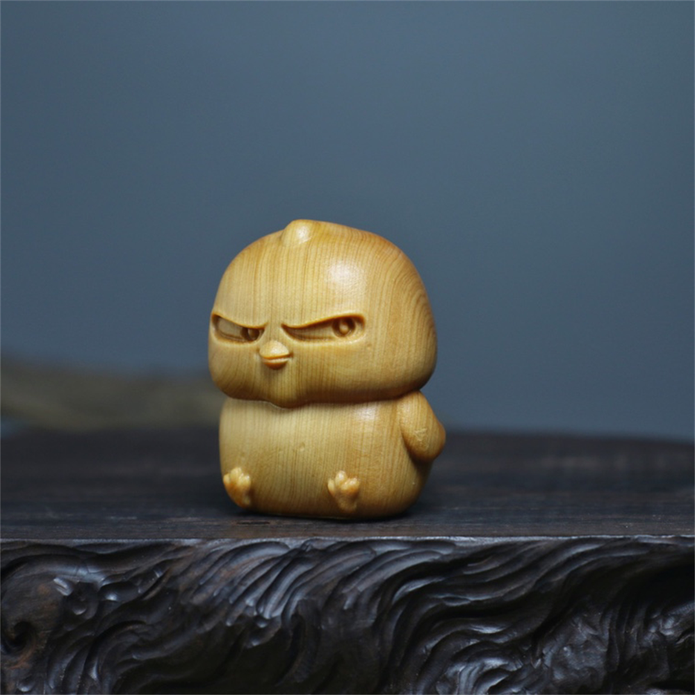 崖柏木雕呆萌愤怒小黄鸡手把玩件实木工艺生肖鸡汽车家居桌面摆件