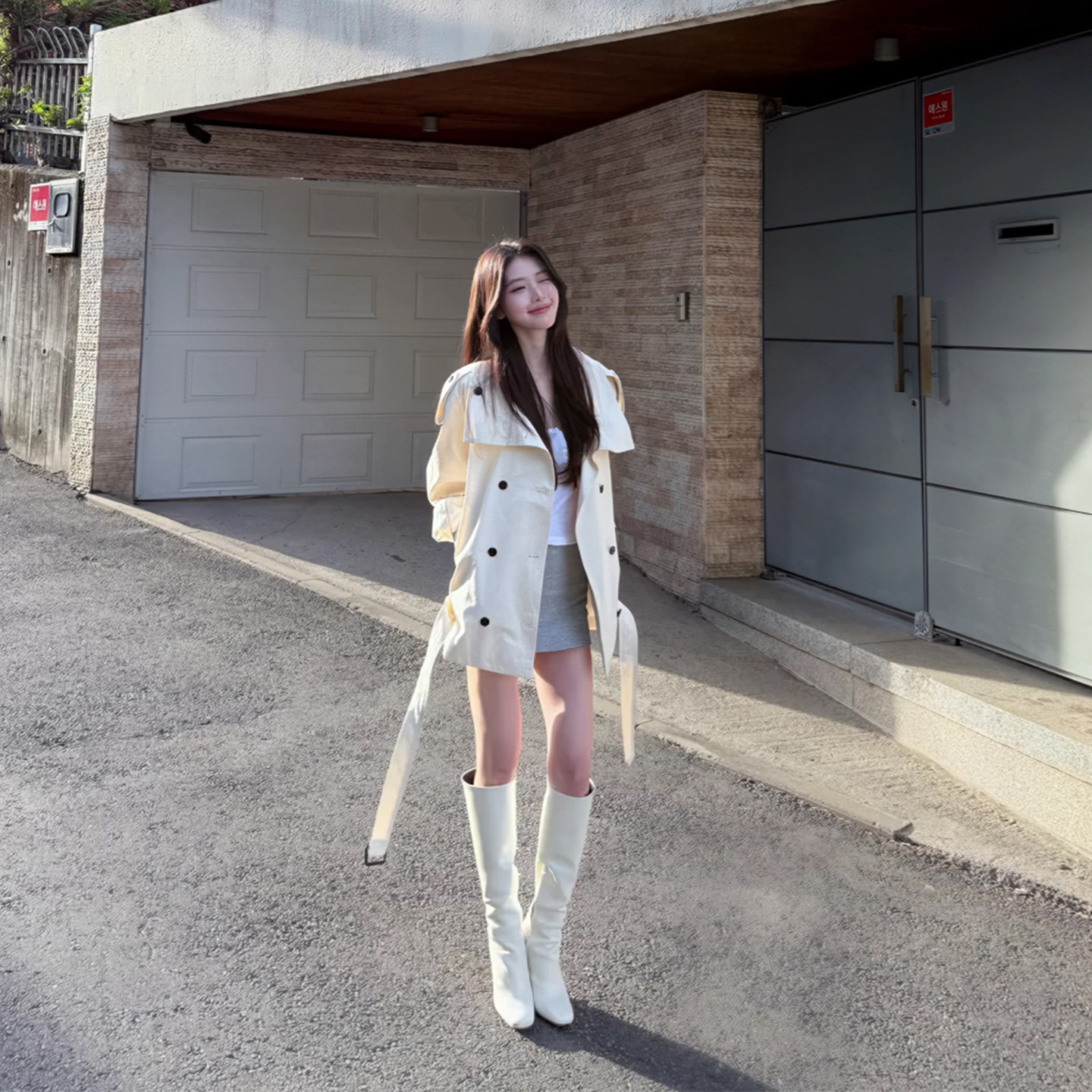 方圆同款韩版双排扣显瘦风衣女图片