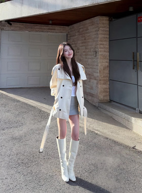 方圆同款韩版双排扣显瘦风衣女