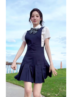 宋雨琦同款！”晴空学院“藏青背带连衣裙日系JK制服白色衬衫套装