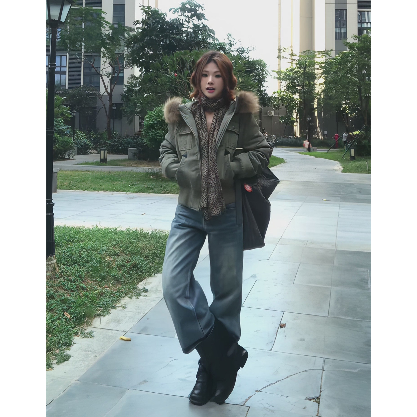 已出货！军绿色大毛领短款派克服女工装风棉服外套复古做旧冬季