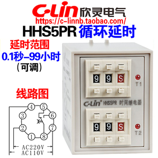 AC220V 欣灵牌HHS5PR AC110 99H DC24V循环双延时时间继电器 0.1S
