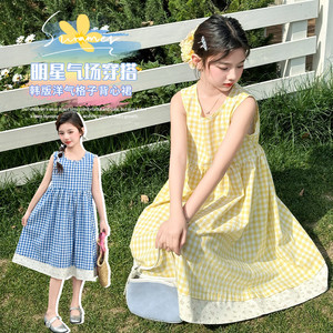女童纯棉裙子夏季洋气格子裙夏装