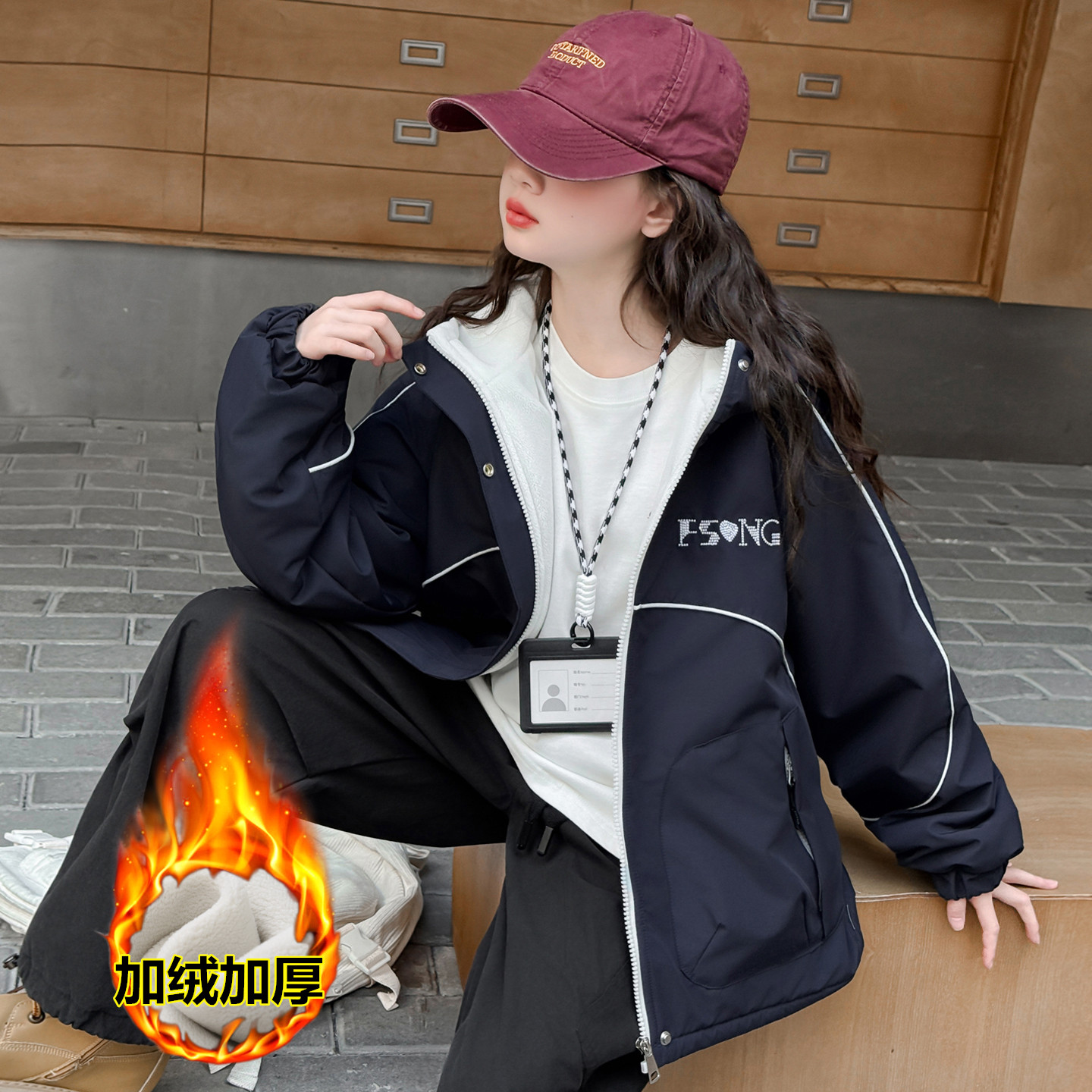 女童加绒外套秋冬款中大童冲锋衣