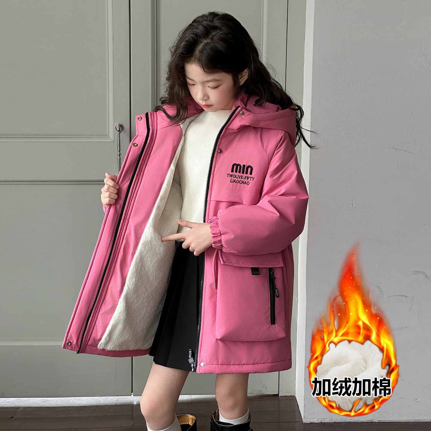 女童棉服冬装2025新款洋气儿童派克服加绒加厚冬季外套中大童棉衣