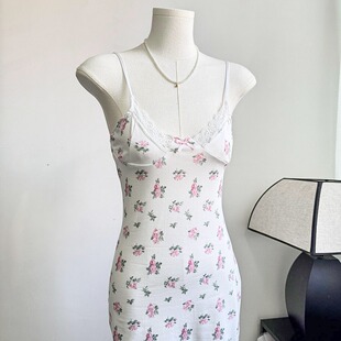 150cm矮个子夏季碎花初恋吊带薄款睡衣网纱蕾丝边纯欲睡裙小码xxs