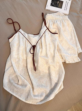 150cm小矮个子国风睡衣夏季薄款有胸垫吊带套装高级感家居服xxs码