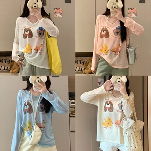 145 xxs码 150cm小个子薄款 打底长袖 防晒T恤休闲慵懒宽松罩衫 夏季