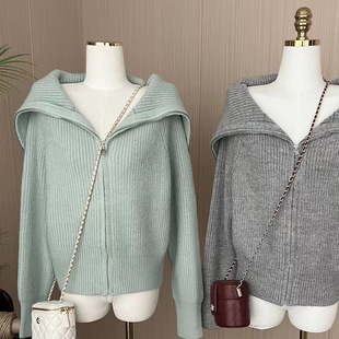 150cm小矮个子翻领毛衣外套小款70斤针织开衫慵懒风外穿毛衣xxs码