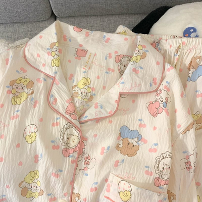 150cm矮小个子带胸垫睡衣女春秋可爱小狗长袖家居服套装小码xxs