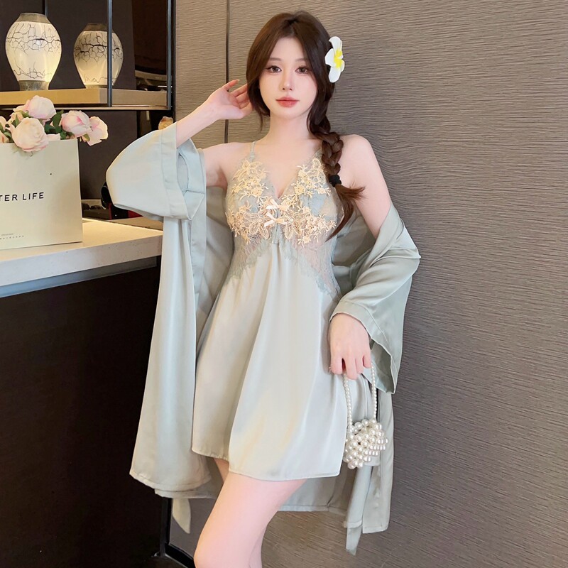 150小个子性感睡衣吊带睡裙睡袍两件套短裙家居服蕾丝露背小码xxs图片