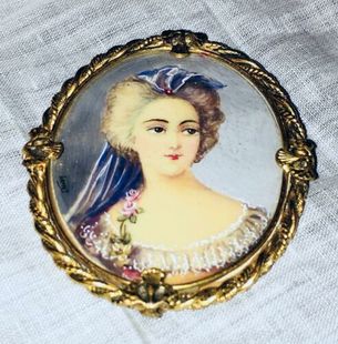 代购 复古法国手绘cameo肖像胸针格鲁吉亚女士别针古董宫廷饰品