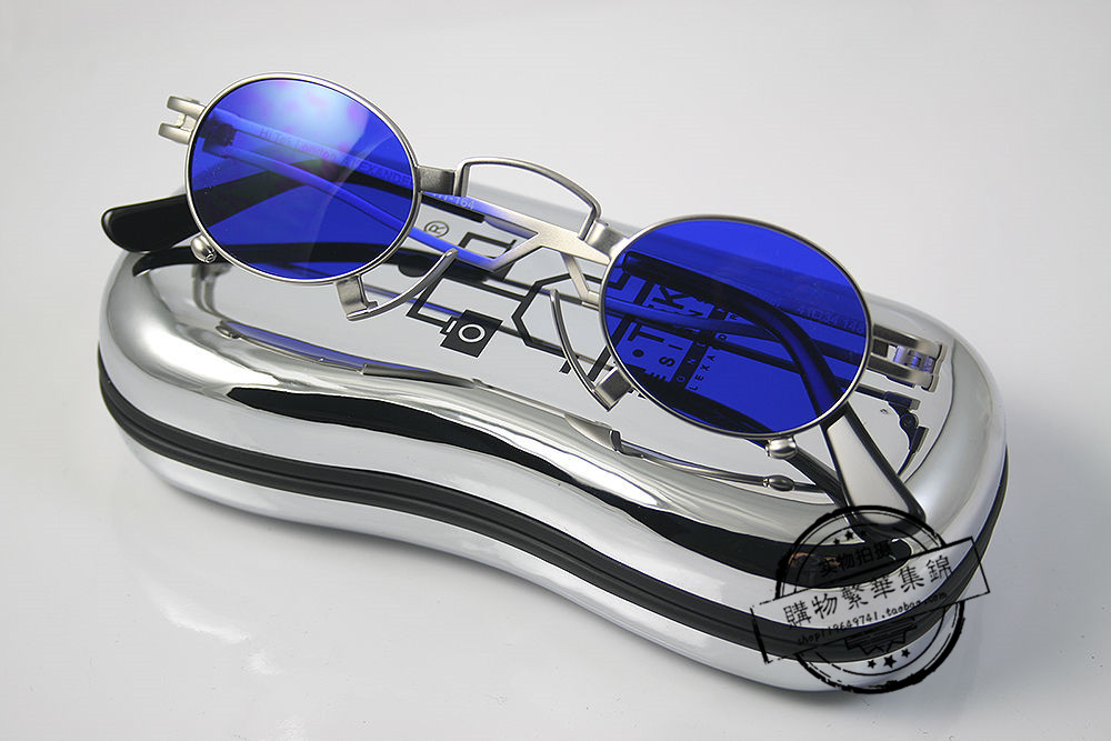 椭圆形银复古哥特朋克吸血鬼蓝色镜片太阳眼镜墨镜hi tek亚历山大