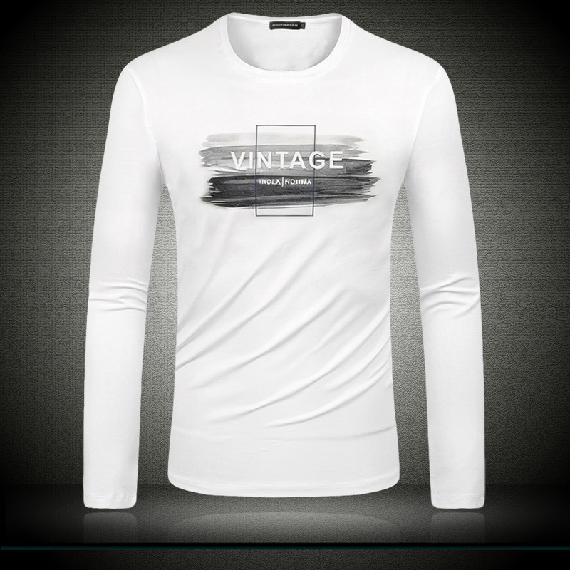 欧洲站新款男款丝光棉长袖t恤圆领修身内搭打底衫韩版潮流青年ins